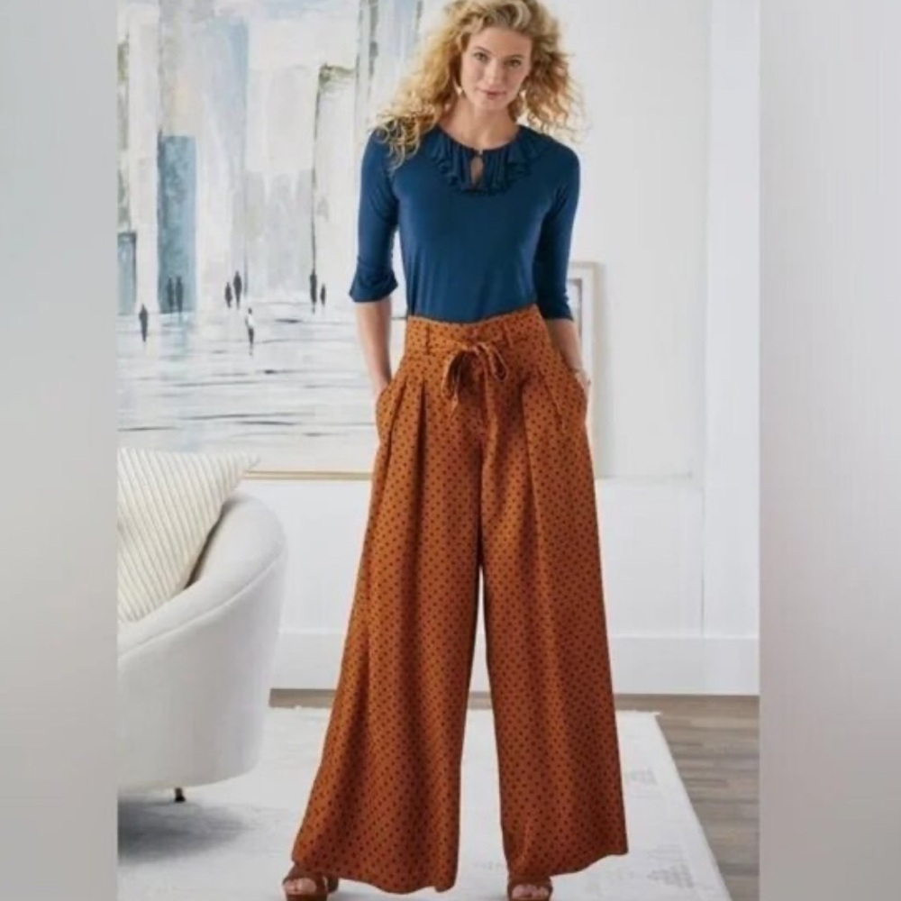 Soft Surroundings | Glazed Ginger Polka Dot Sola Palazzo
Pants Wide Leg Hipster